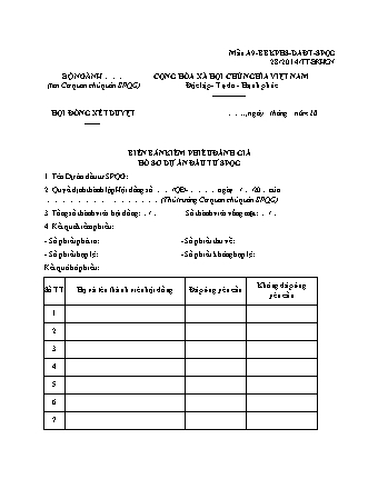 Biên bản kiểm phiếu đánh giá hồ sơ dự án đầu tư SPQG - Thông tư 28-2014-TT-BKHCN