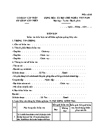 Biên bản kiểm tra điều kiện cơ sở khảo nghiệm giống thủy sản - Thông tư 10-2025-TT-BNNMT