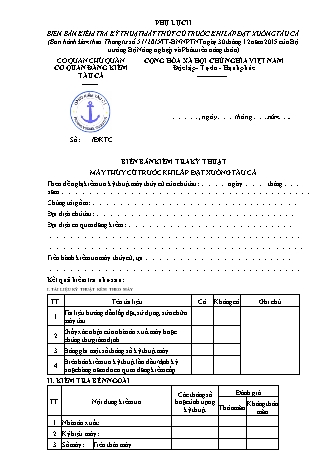 Biên bản kiểm tra kỹ thuật máy thủy cũ trước khi lắp đặt xuống tàu cá - Thông tư 51-2015-TT-BNNPTNT
