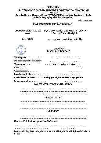 Biên bản kiểm tra từng phần tàu cá-tàu công vụ thủy sản - Mẫu số 04d.BĐ - Thông tư 01-2022-TT-BNNPTNT