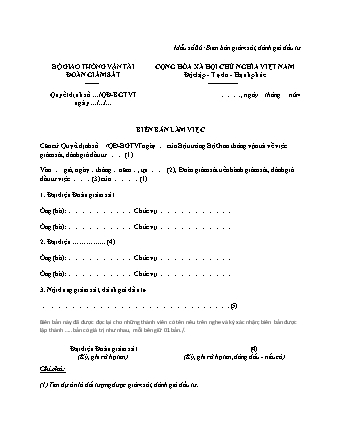 Biên Bản Làm Việc (Giám Sát, Đánh Giá Đầu Tư Bộ Giao Thông Vận Tải) - Quyết định 111-QĐ-BGTVT