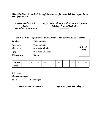 Biên bản Sát hạch mô phỏng các tình huống giao thông (hạng C1E, CE) - Thông tư 35-2024-TT-BGTVT