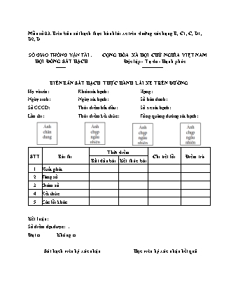 Biên bản Sát hạch Thực hành Lái xe trên đường (hạng B, C1, C, D1, D2, D) - Thông tư 35-2024-TT-BGTVT