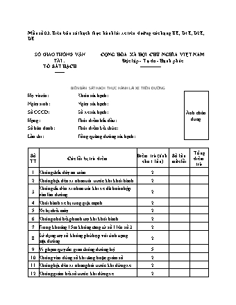 Biên bản sát hạch thực hành lái xe trên đường (hạng BE, D1E, D2E, DE) - Thông tư 35-2024-TT-BGTVT
