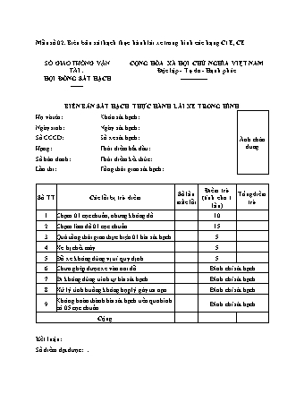 Biên bản Sát hạch Thực hành Lái xe trong hình (hạng C1E, CE) - Thông tư 35-2024-TT-BGTV