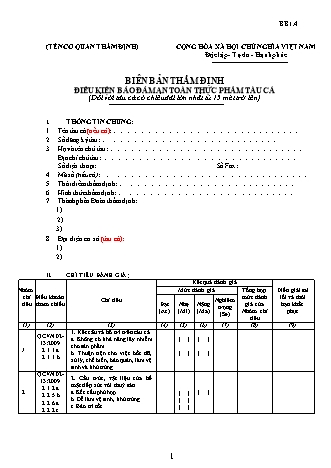 Biên bản thẩm định điều kiện bảo đảm an toàn thực phẩm tàu cá - Thông tư 38-2018-TT-BNNPTNT