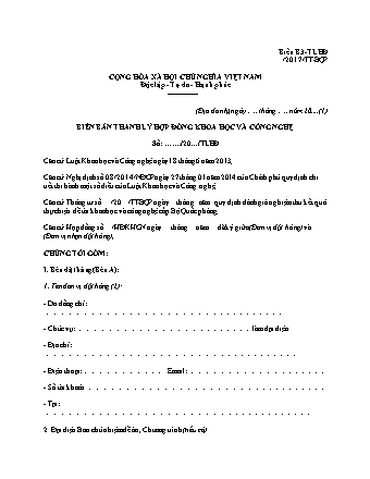 Biên bản thanh lý hợp đồng khoa học và công nghệ - Thông tư 84-2017-TT-BQP