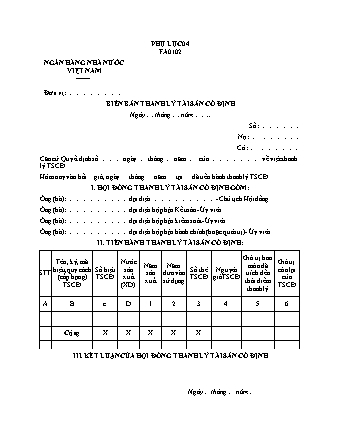 Biên bản thanh lý tài sản cố định - Thông tư 35-2019-TT-NHNN