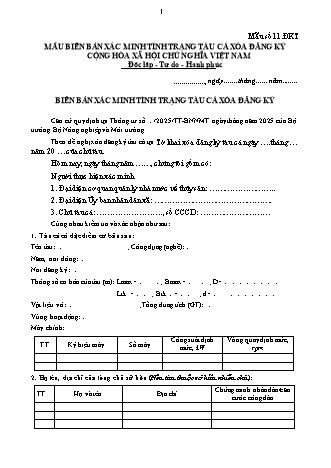 Biên bản xác minh tình trạng tàu cá xóa đăng ký - Mẫu số 11.ĐKT. - Thông tư số 02-2026-TT-BNNMT