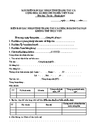 Biên bản xác nhận tình trạng tàu cá chìm đắm không thể trục vớt - Mẫu số 12.ĐKT. - Thông tư số 02-2026-TT-BNNMT
