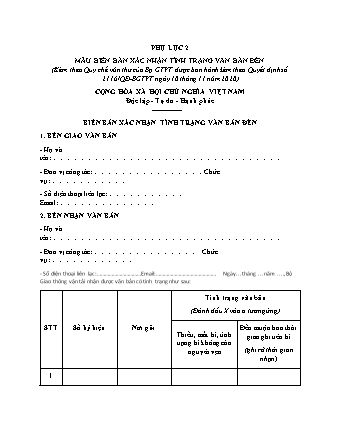 Biên bản xác nhận tình trạng văn bản đến (Giao thông Vận tải) - Quyết định 2116-QĐ-BGTVT