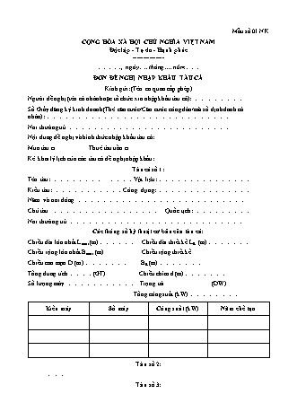 Đơn đề nghị nhập khẩu tàu cá - Mẫu số 01.NK- Thông tư số 02-2026-TT-BNNMT