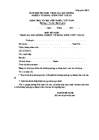 Đơn đề nghị tham gia bồi dưỡng nghiệp vụ đăng kiểm viên tàu cá - Mẫu số 01.ĐKV -Thông tư số 02-2026-TT-BNNMT