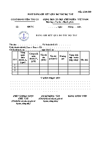 Mẫu bảng ghi kết quả đo tốc độ tàu - Mẫu số 04i.BĐ. - Thông tư số 02-2026-TT-BNNMT