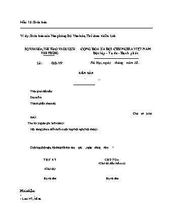 Mẫu biên bản họp, hội nghị, hội thảo (Văn hóa, Thể thao, Du lịch) - Quyết định 1668-QĐ-BVHTTDL