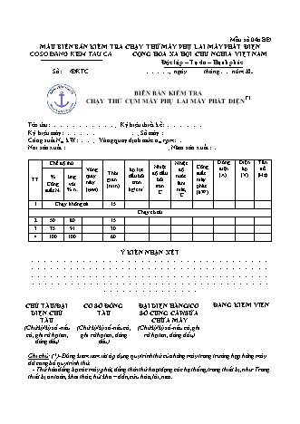 Mẫu biên bản kiểm tra chạy thử cụm máy phụ lai máy phát điện (tàu cá) - Mẫu số 04n.BĐ. - Thông tư số 02-2026-TT-BNNMT