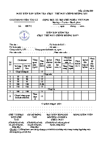 Mẫu biên bản kiểm tra chạy thử máy chính đường dài (tàu cá) - Mẫu số 04m.BĐ. - Thông tư số 02-2026-TT-BNNMT
