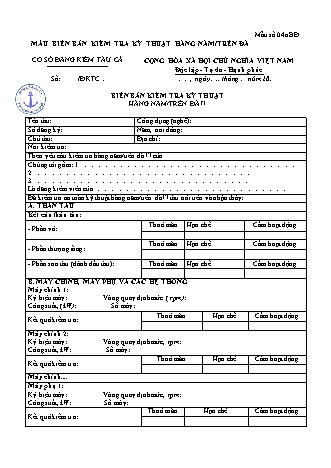 Mẫu biên bản kiểm tra kỹ thuật (tàu cá) hàng năm-trên đà - Mẫu số 04a.BĐ. - Thông tư số 02-2026-TT-BNNMT