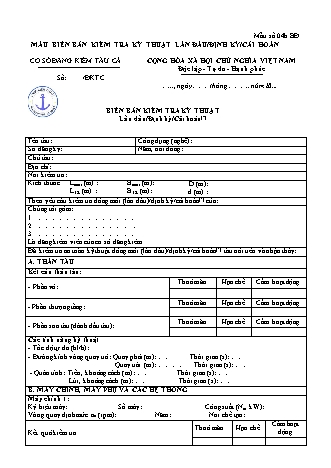 Mẫu biên bản kiểm tra kỹ thuật (tàu cá) lần đầu-định kỳ-cải hoán - Mẫu số 04b.BĐ. - Thông tư số 02-2026-TT-BNNMT