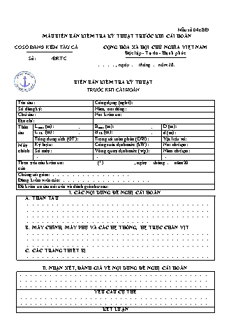 Mẫu biên bản kiểm tra kỹ thuật (tàu cá) trước khi cải hoán - Mẫu số 04c.BĐ. - Thông tư số 02-2026-TT-BNNMT