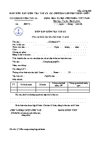 Mẫu biên bản kiểm tra tàu cá có chiều dài lớn nhất dưới 12 mét - Mẫu số 04p.BĐ. - Thông tư số 02-2026-TT-BNNMT