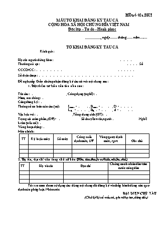 Tờ khai đăng ký tàu cá - Mẫu số 02a.ĐKT. - Thông tư số 02-2026-TT-BNNMT