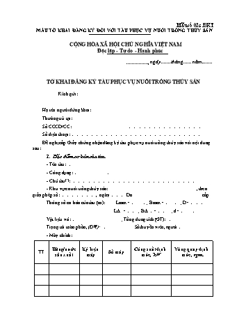 Tờ khai đăng ký tàu phục vụ nuôi trồng thủy sản - Mẫu số 02c.ĐKT. - Thông tư số 02-2026-TT-BNNMT