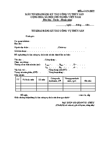 Tờ khai đăng ký tàu tàu công vụ thủy sản - Mẫu số 02b.ĐKT. - Thông tư số 02-2026-TT-BNNMT