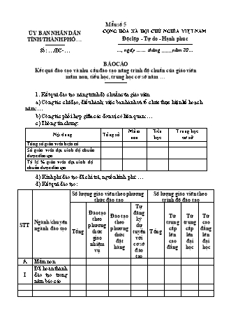 Báo cáo kết quả đào tạo và nhu cầu đào tạo nâng trình độ chuẩn của giáo viên mầm non, tiểu học, trung học cơ sở - Nghị định số 311-2025-NĐ-CP