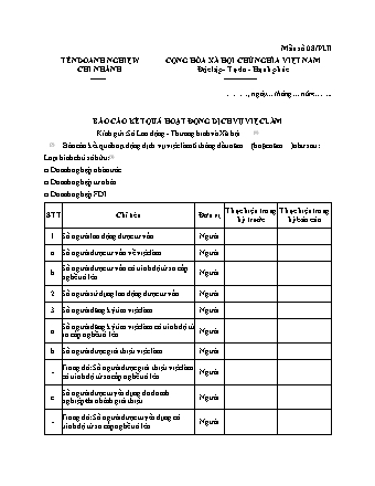 Báo cáo kết quả hoạt động dịch vụ việc làm - Mẫu số 08-PLII - Nghị định 23-2021-NĐ-CP