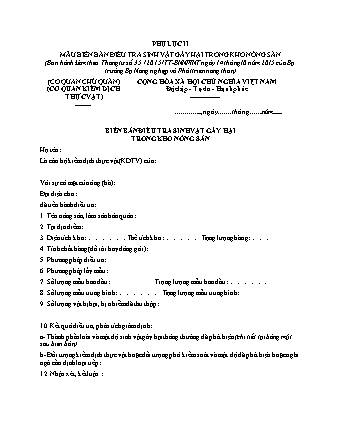 Biên bản điều tra sinh vật gây hại trong kho nông sản - Thông tư 35-2015-TT-BNNPTNT