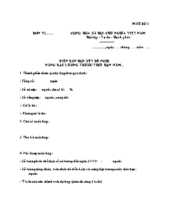 Biên bản họp xét đề nghị nâng bậc lương trước thời hạn - Quyết định 4516-QĐ-BTC
