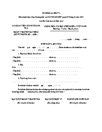 Biên bản làm việc (thanh tra tuyển sinh đại học, cao đẳng) - Mẫu số 03-HDTTr - Hướng dẫn 693-HD-BGDĐT