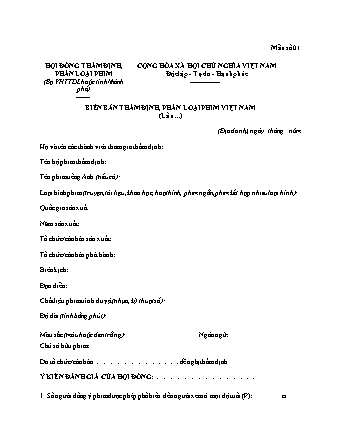Biên bản thẩm định, phân loại phim Việt Nam - Thông tư 11-2023-TT-BVHTTDL