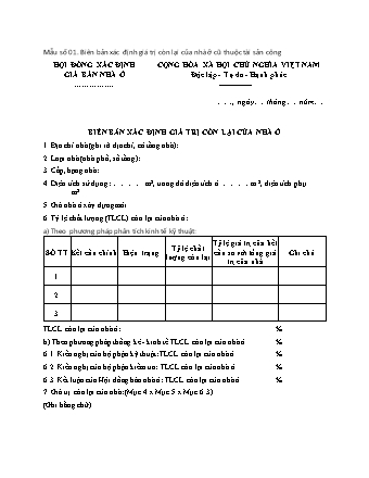 Biên bản xác định giá trị còn lại của nhà ở cũ thuộc tài sản công - Nghị định 95-2024-NĐ-CP