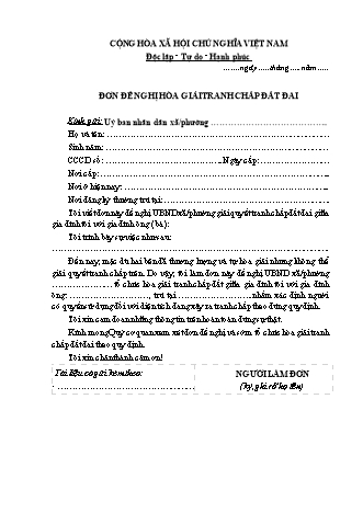 Đơn đề nghị hòa giải tranh chấp đất đai