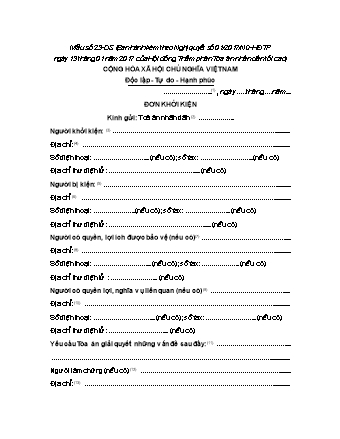 Đơn khởi kiện (tranh chấp đất đai) - Mẫu số 23-DS - Nghị quyết 01-2017-NQ-HĐTP