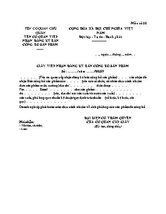 Giấy tiếp nhận đăng ký bản công bố sản phẩm - Nghị quyết 66.13-2026-NQ-CP