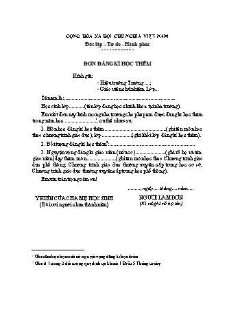 Mẫu đơn đăng kí học thêm của học sinh - Thông tư số 19-2026-TT-BGDĐT