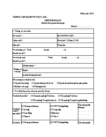 Phiếu đăng ký dịch vụ việc làm (dành cho người lao động) - Mẫu số 01-PLI - Nghị định 23-2021-NĐ-CP