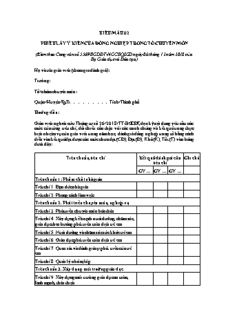 Phiếu lấy ý kiến đồng nghiệp trong tổ chuyên môn - Thông tư số 26-2018-TT-BGDĐT