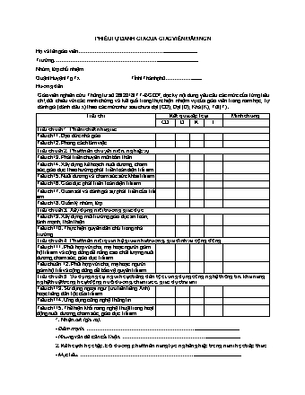 Phiếu tự đánh giá của giáo viên mầm non - Thông tư số 26-2018-TT-BGDĐT