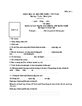 Tờ khai đăng ký sát hạch cấp chứng chỉ hành nghề đo đạc và bản đồ - Nghị định 39-2026-NĐ-CP