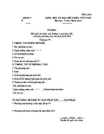 Tờ khai đề nghị xác nhận nơi thường xuyên đậu, đỗ; sử dụng phương tiện vào mục đích để ở - Nghị định 58-2026-NĐ-CP