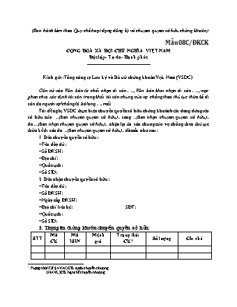Văn bản đề nghị chuyển quyền sở hữu chứng khoán cho người thừa kế là vợ hoặc chồng - Mẫu 08C- ĐKCK - Quyết định 07-QĐ-HĐTV