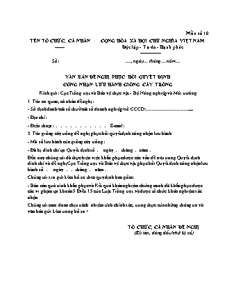 Văn bản đề nghị phục hồi quyết định công nhận lưu hành giống cây trồng - Thông tư 07-2026-TT-BNNMT